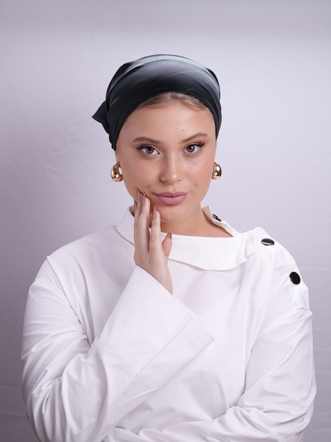 Black Satin Evening headscarf