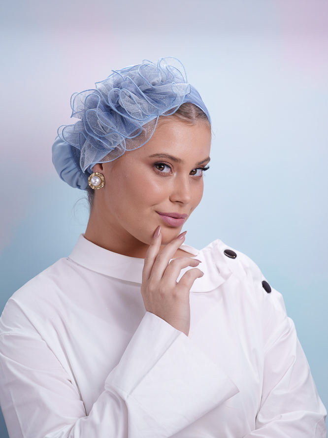 Smoke Tulle Headband Blue