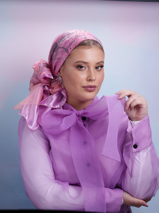 Headscarf Prescious Pink Candy with Tulle Organza
