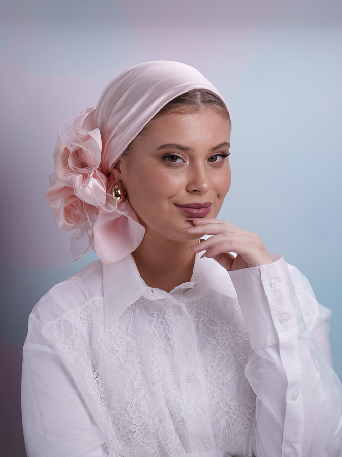 Headscarf Prescious Pink with Tulle Pink