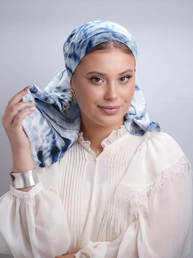 Printed Headscarf Light Blue and Dark Blue