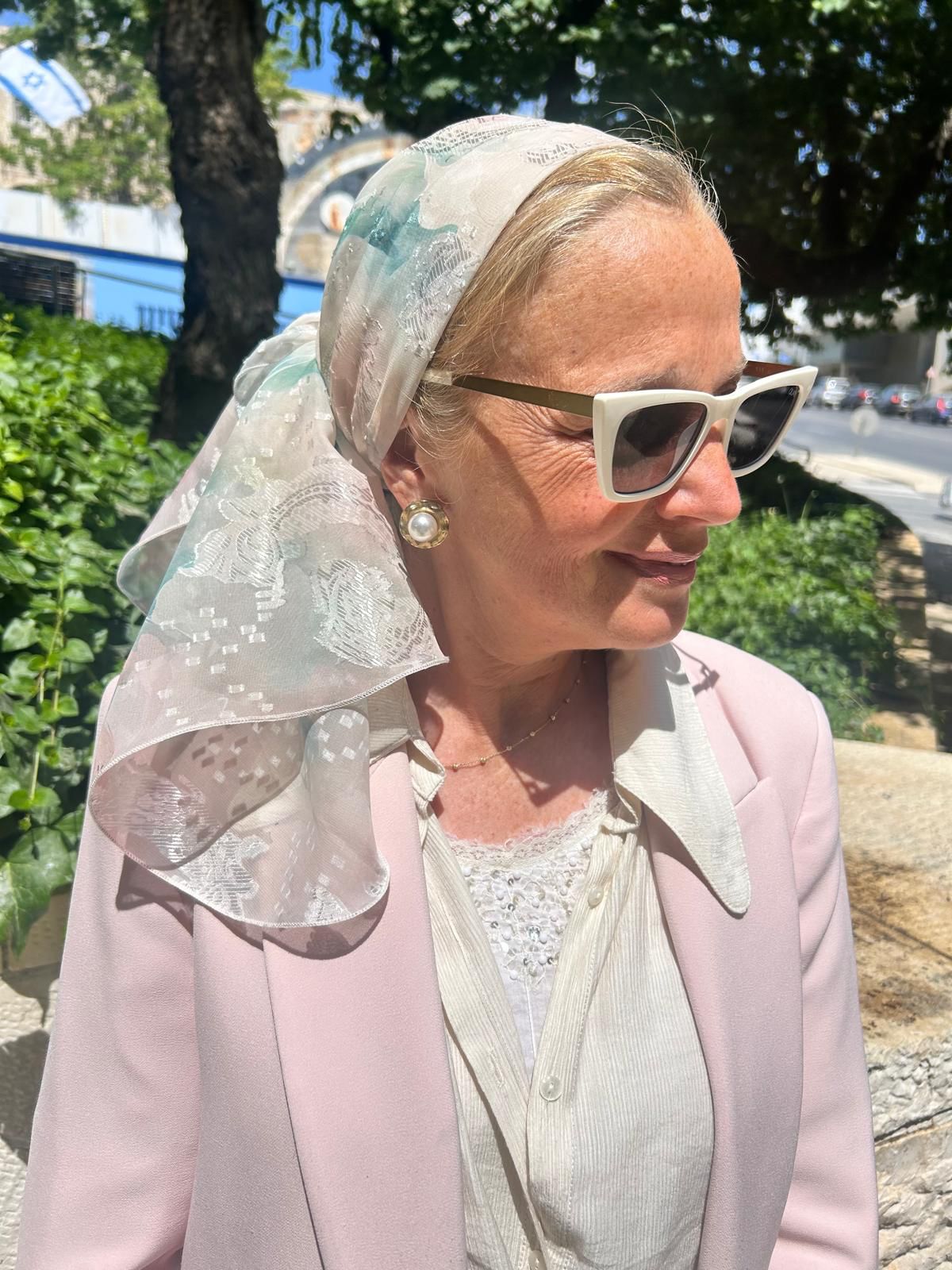 Printed Headscarf Pastel Blue and Pastel Pink