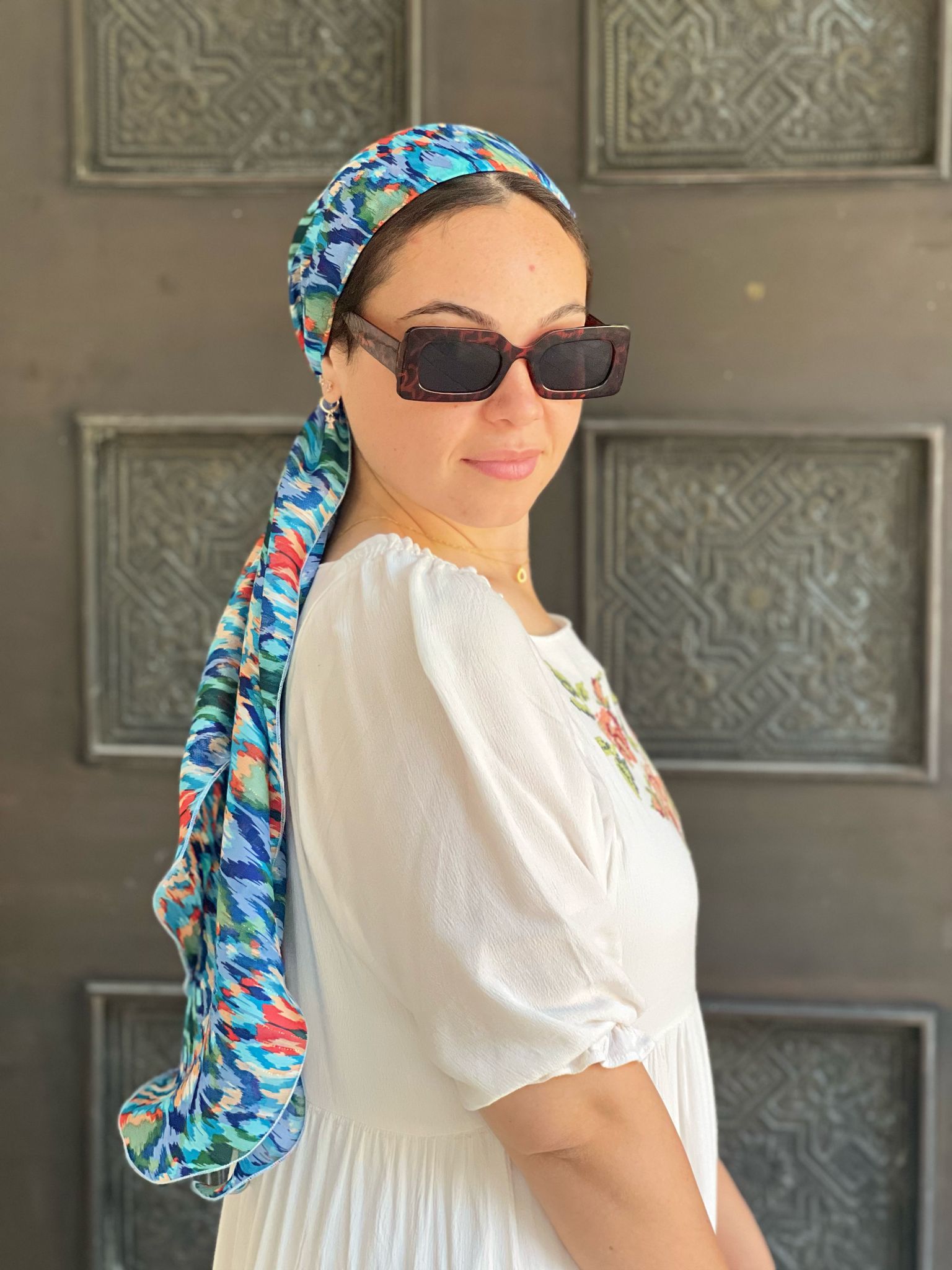 Printed Headscarf Vibrant Abstract Blue