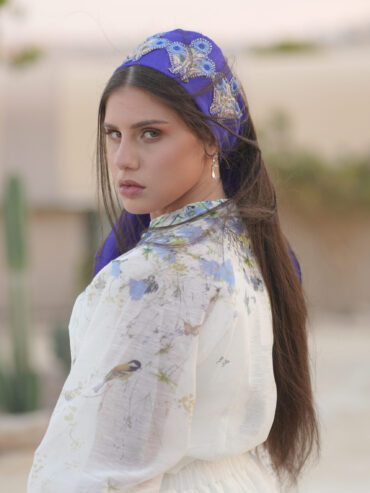 Embroidered royal blue hairband